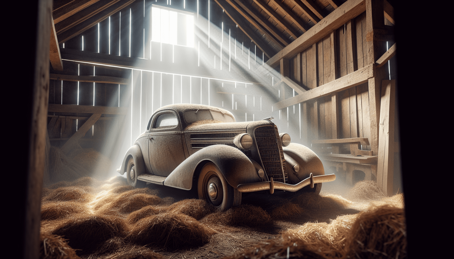 1930 coupe barn find in wooden barn, dust-covered classic car